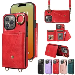 Luksusowa obudowa z kopertami crossbody dla iPhone'a 15 14 13 12 Pro Max Samsung Galaxy S23 Ultra S22 Plus Regulowany smycz Gniazda Smyczowe Gniazda karty Wspornik tylny