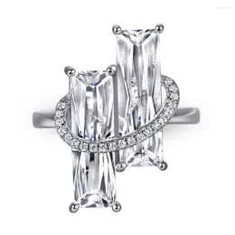 Cluster Rings European And American Fashion Trend S925 Silver Inlaid Gemstone 5A Sterling Zircon Diamond Ring Ladies