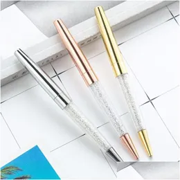 Ballpoint Pens Wholesale 3Pcs Diamond Crystal Pen Ring Wedding Office 0.7Mm Personality Custom Logo Stationery For Metal Gift1 Drop Ot3Dj