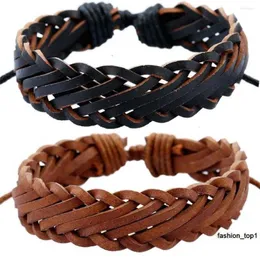 Charm Bracelets Vintage Leather Multi-layer Woven Bracelet For Men Black Adjustable Wax Rope Bangle Friend Jewelry Gifts