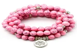 Pink Howlite Stone Healing Chakra 108 Prayer Beads Mala Bracelet Women Jewelry Wrist OM Buddhist Buddha Charm Bracelets9795871