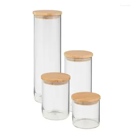 Storage Bottles Can Do 4-Piece Glass Jar Set Bamboo Lids Natural Squeeze Bottle Container Jars With Small Food St
