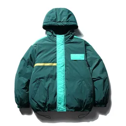 Erkekler Down Parkas 2023 Kış Renk Kontrast Paneli Retro Parka Hooded Moda Sıradan Gevşek Sıcak Kat Çift Sokak Harajuku Giyim Jaqueta 230922