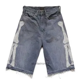 Mäns shorts Mens Jeans Kapital Hirata Hohiro Loose Relaxed Pants broderad Bone Wash använde rå kant denimshorts för