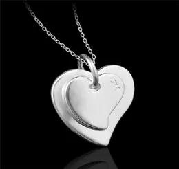 Moda barata jóias 925 prata esterlina duplo coração pingente colar presente do dia dos namorados para meninas 9228611