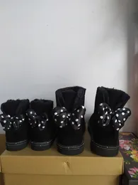 Mulher crianças botas de neve mulheres e crianças querida arco botas de neve gravata borboleta botas de couro à prova dwaterproof água sapatos EU21-44