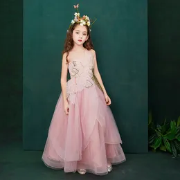 pink lace flower girl dresses crystals ball gown little girl Frist communion pageant dresses gowns baby birthday party Dress Princess a line Wedding Party Dress