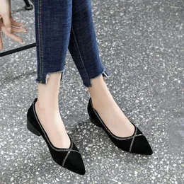 Dress Shoes Women's Pionted Toe Elegant Autumn Fashion Shallow Light Slip On Chunky Heel For Women Office Ladies Pumps