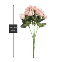 Dekorativa blommor 5st en gren Artificial Rose 10 Heads Simulation Faux Wedding Office Room Decoration