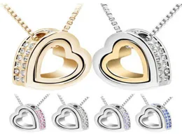 QCooljly Gold Heart in Heart Shaped Austrian Crystal Pendant Necklaceファッションジュエリー