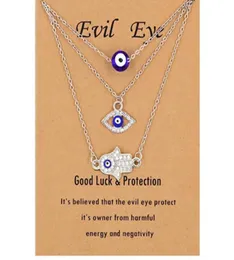 3pcsset Hamsa Evil Eye Necklace Turkish Blue Eye Hand Pendant Necklaces Lucky Protection Jewelry Gift for Women Girls whole5283533