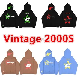メンズパーカースウェットシャツスターレタープリントビンテージ2000年代ZIPフーディーハイストリートファッションY2Kカジュアルカップルセーター230923