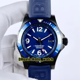 Nowy super ocean data Pvd czarna stalowa obudowa M17368D71C1S1 Blue Dial Automatyczne męskie zegarek gumowy pasek Wysokiej jakości Zegarki Hel2548