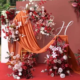 装飾的な花ビンテージレッドDIY人工ローズロウウェディングアーチ背景壁ホームデコレーションポップフラワーアレンジメント装飾