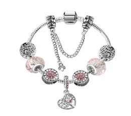Pink Bracelets Bangles Heart Life Tree Pendant 925 Silver Chain Bracelet Fashion Crystal Beads Charm Jewelry for Women Girls1600596