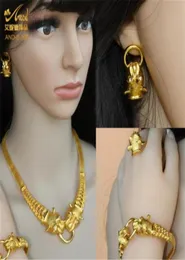 ANIID Dubai Gold Jewelry Sets For Women Big Animal Indian African Jewelery Designer Necklace Ring Earring Wedding Accessories1307092