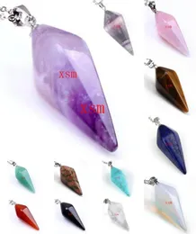 10pc Natural Gem Stone Hexagon Pyramid Reiki Pendulum Pendant Charms Healing Chakra Amulet European Fashion Jewelry For Women278807467339