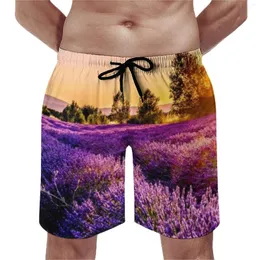 Mäns shorts Summer Board Lavender Field Sports Surf Nature Art Print Short Pants Hawaii Snabbt torra badstammar plus storlek