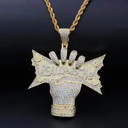 2019 NYA 14K GOLD CZ CUBIC ZIRCONIA US Dollar Pengar i Hand Mens Halsband Verkligen rik Designer Luxury Hiphop Jewelry Gifts till Guy219U