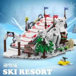 블록 LOZ 창조적 인 겨울 스키 리조트 빌딩 블록 MOC 작은 입자 조립 세트 친구 스키 공원 퍼즐 장난감 선물 성인 230922