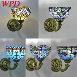 Wall Lamps WPD Tiffany Lamp LED Creative Color Pattern Glass Sconce Light For Home Living Room Bedroom Bedside Decor