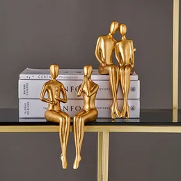 Decorative Objects Figurines Nordic Golden Sculpture Resin Figure Statue Modern Home Decor Desk Accessories Room Office Decoration Craft 230923