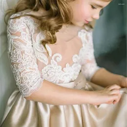 Girl Dresses First Communion Half-sleeved Lace Printed Flower Princess Dress Noble Wedding Dance Party Dream Kids Gift