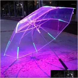 Guarda-chuvas Guarda-chuva legal com características LED 8 Rib Light Transparent Handle1 Drop Delivery Home Garden Housekee Organização Rain Gear Otanv