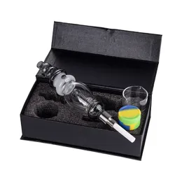 CSYC NC040 About 6.41 Inches Tube Dab Rig Glass Pipes Box Set 510 Quartz Ceramic Nail Wax Dish Silicon Jar Colorful Tower Style Smoking Pipe Water Perc Bubbler Bong