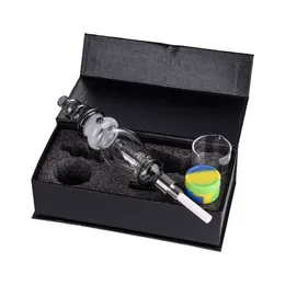 CSYC NC040 cirka 6,41 tum rör DAB RIG GLASS PIPES Box Set 510 Quartz Ceramic Nail Wax Dish Silicon Jar Colorful Tower Style Rökning Pipe Water Perc Bubbler Bong