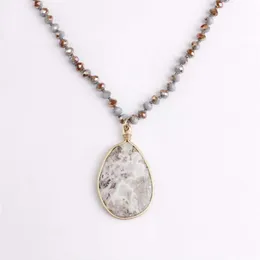 ZWPON mode or tresse goutte d'eau pierre naturelle pendentif collier pierre naturelle perles collier pour femme bijoux Whole321E