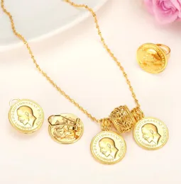 24k Real Solid Gold Coin Jewelry setsEthiopian Coin set Necklace Twin Pendant Earrings Ring Habesha Wedding Eritrea Africa Arab G6827378