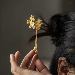 Hair Clips S925 Sterling Silver Electric 24K Gold Color Hairpin Female Ancient Style Han Chinese Clothing Updo Tassel Buyao