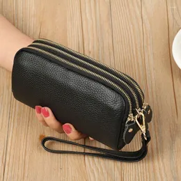 Wallets Women Long Wallet Genuine Leather Double Zipper Purse Handbag Large Capacity Wristlet Clutch Phone Bag Coin Money Purses