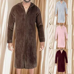 Men's Sleepwear Slipper Male Winter Coral Velvet Bathrobe Facecloth Pajamas Fluffy Ultra Comfortable Zipper Hooded Padded Thickened Longer