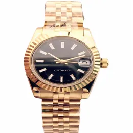 Relógio de pulso feminino de 31mm, relógio mecânico automático, dourado, preto, pulseira de aço inoxidável, dobrável, fivela 2855
