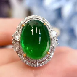 Pierścienie klastra AU750 18K Gold Ring Oval Lab Stworzyło 8CT Emerald and Moissanite Diamond Party Party Angagement Engagement Anniversary