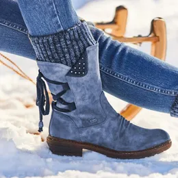 631 Flock Winter Women Mid-Calf Ladies Fashion Snow Boots Snow Shouse Shouse High замша теплые бота 230923 545