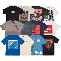 2024 Projektant Kith X KSUBI Letter TEE Zmycone bawełniane rośliny streetwearne T-shirt t koszule graficzne dla mężczyzn vintage męskie odzież Oważna rozmiar