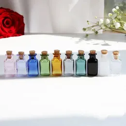 Flaskor 1 st söt rektangel mini glas med korkpropp liten dekorativ önskar burkar små vasbehållare för bröllopsfavorer
