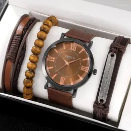 Wristwatches Mens Quartz Watch Fashion Simple Business Belt Watches Student Wristwatch Hodinky Relogio Masculino 4pcs Set
