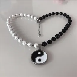 Anhänger Halsketten Tai Ji Acht Trigramme Komma Yin Yang Birne Perlen Chinesische Philosophie Taoistische Symbol Choker Schmuck Unisex