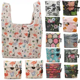 Borse per la spesa 5 pz/lotto Stampa di moda pieghevole Fenicotteri Borsa Eco riutilizzabile Shopper Cartoon Floral Pouch Borse Grande Tote