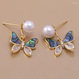 Dangle Earrings Pearl Accessories S925 Sterling Silver French Trendy Ladies 'Illusion Peacock Green Butterfly