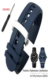 Pulseira de relógio de borracha fluorosa de silicone de 23mm para cinquenta braças preto azul à prova d'água pulseira macia acessórios de pulseiras de relógio Tools1772607