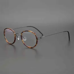 Danmark Brand Designer Hand Made Titanium Glasses Frame Men Women Ultralight Vintage Round Optiska glasögon med acetatring 21193o