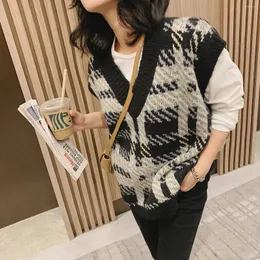 Women's Sweaters Women Plaid Sweater Tops Vest Vintage Clothing Aesthetic Oversize Korean Style Jumper Indie Y2k Sleeveless Jacket Waistcoat