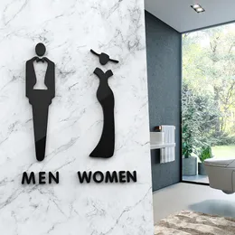 Garden Decorations Acrylic Toilet Symbol Man Woman Self-Adhesive Bathroom Toilet Door Sign For el Office Home Restaurant Black/Silver/Gold 230923