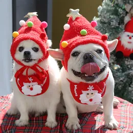 犬の猫のペットクリスマスハット唾液スカーフビブテディファドボメイ秋と冬の服のアクセサリー