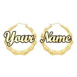 Customizable customize Name Earrings Bamboo Style custom hoop Earrings With Statement Words CJ191116255Q